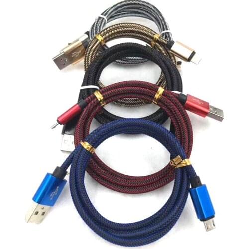 100Pcs 2M Nylon Braided Micro USB Charger Charging Lead Data Sync Phone Cable For Samsung Nokia Huawei