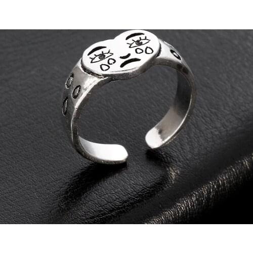 Korean Fashion Crying Heart Ring For Women Girls Trendy Vintage Silver Color Open Adjustable Special Personality Jewelry