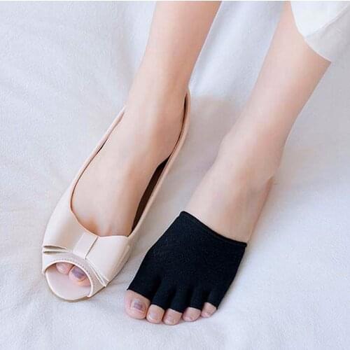 Summer Cotton Half Palm Five Fingers Socks Ladies Invisible Thin High Heel Front Foot Open Toe Non-slip Liners Boat Hosiery