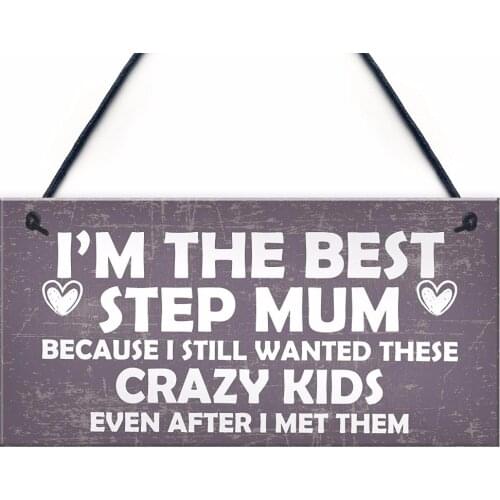 Meijiafei Best Stepmum Crazy Kids Novelty Hanging Plaque Signs For Mum Birthday Present 10"x5"