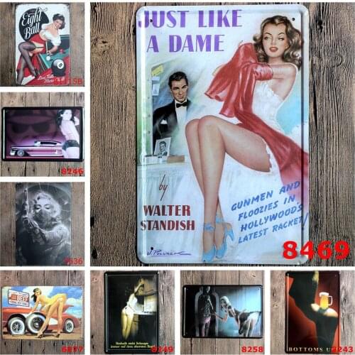 Metal Tin Signs of Just Like A Dame Beautiful Sexy Girls Showgirl Eight Ball for Bar Decorative Poster Shabby Chic Vintage Style