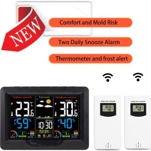 Multifunctional Wireless Weather Station Indoor Outdoor Thermometer Hygrometer Weather Forecast Snooze Alarm Clock Mold Alarm