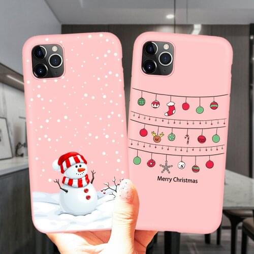 Cute Elk Merry Christmas Snowman Pink Silicone Phone Case Cover For iPhone 12 Mini 11 Pro XS Max X XR 6 6S 7 8 Plus 5S SE 2020