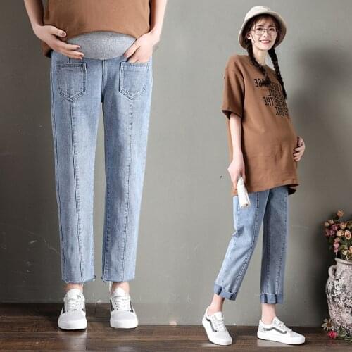 2020 Ass Pocket Design Spring Maternity Jeans for Pregnant Woman Pregnancy Denim Pants Cotton Loose Trousers Maternity Clothing