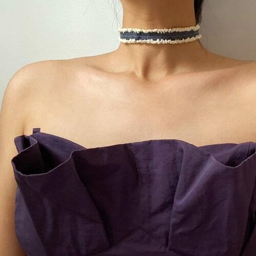 Vogallery Trendy Denim Women Chokers Necklaces Fashion Good Quality Blue Short Necklace Summer Chocker Jewelry Club Accessories