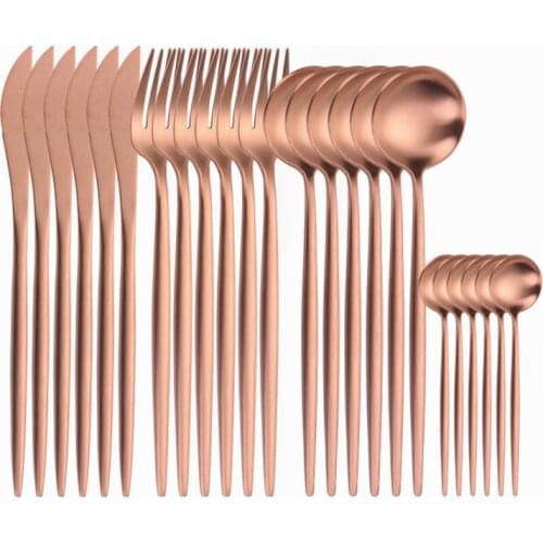 Stainless Steel Tableware Western Cutlery Set 24 Pcs Rose Gold Dinnerware Set Spoons and Forks Flatware Dinner Kitchen Cutlery