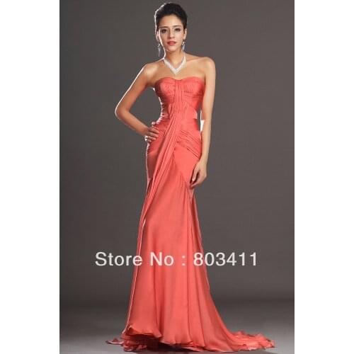FreeShipping New Arrival Elegant Strapless A-Line Sweetheart Neckline Orange Chiffon Evening Dress