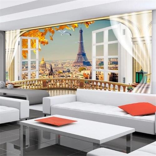 Beibehang papel de parede Custom wallpaper 3d stereo photo murals balcony Paris scenery Eiffel Tower sofa background wall paper