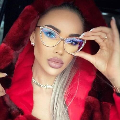 TR90 Crystal Cutting Cat Eye Glasses Frame Clean Eyewear Woman Quality Transparent Optical Frames Blue Light Blocking Glasses