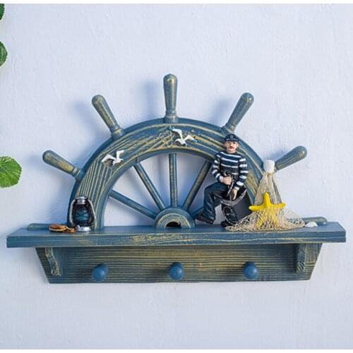 MEDITERRANEAN STYLE SOLID WOOD RETRO SEMI-RUDDER SHELF HOOK COAT HOOK HOME BACKGROUND BAR HANGING DECORATIONS