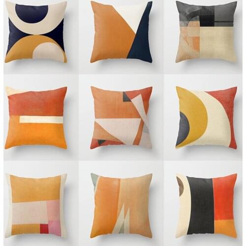 Simple Abstract Geometry Cushion Cover Linen Orange Fabric Pillow Cover Art Home Decor Sofa Car Throw Pillow Case Gift 45*45cm