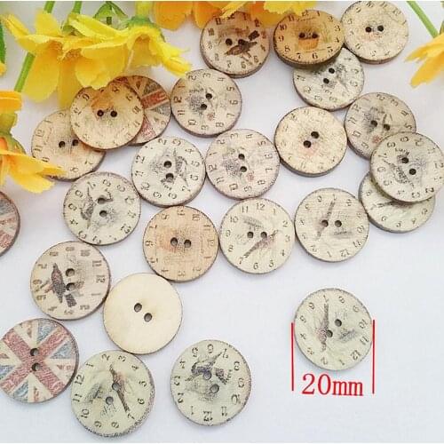 50PCs/lot Wooden Buttons Round Mixed 2 Holes Flower Painted 20mm decorative buttons for crafts and scrapbooking