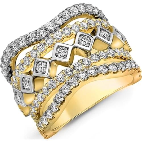 Huitan Luxury Gold/Silver Color Women Wedding Ring Micro Paved CZ Stone Shine Noble Female Statement Jewelry New Style Drop Ship