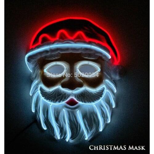 2016 Popular Neon LED Lighting Father Christmas Mask Santa Claus Cosplay EL Flashing Mask Kriss Kringle Mask For Christmas
