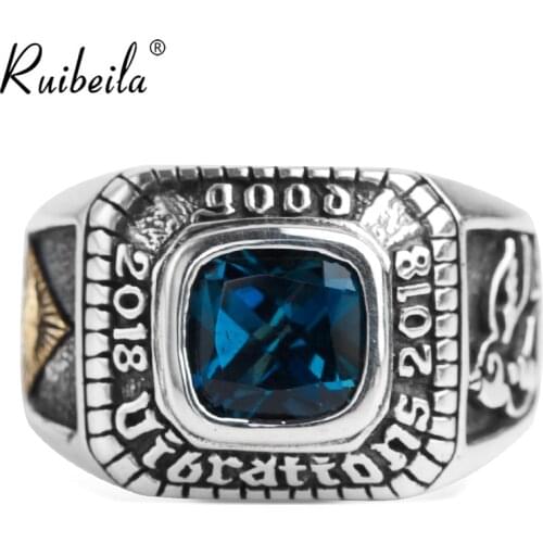 Ruibeila925 argent vintage oeil d'oiseau de dieu topaze anneau carré pierres précieuses couple bague unisexe bijoux cadeau