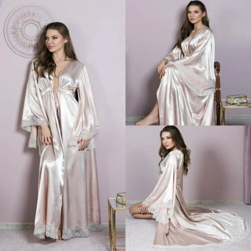 Sexy Bridal Dress Satin Silk Long Bathrobe Women Lingerie Nightgown Pajamas Sleepwear Womens Luxury Gowns Housecoat Nightwear