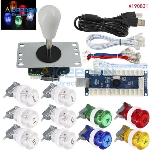 SJ@JX Single Player Arcade Rocker Kit Red/Green/Blue/Yellow/White LED Button Rocker Ball Head+USB Cable Joystick Button Wire