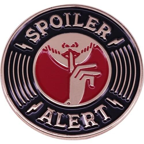 Spoiler alert pin inspired by vintage propaganda posters pop culture jewelry