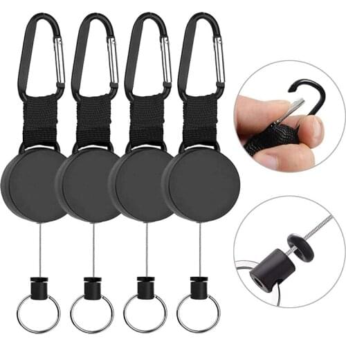 4 Pieces Heavy Duty Retractable Keychain Retractable Badge Holder Reel Clip with 64cm Steel Wire Rope