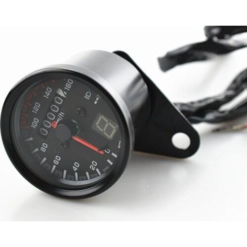 Black Shell White Dial Universal Motorcycle Speedometer Odometer Gauge Backlight Dual Speed Meter With LED Indicator Motocross