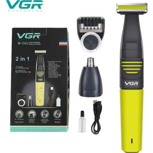 VGR Professional Beard Trimmer Facial Body Hair Trimmer For Men Rechargeable Stubble Hair Cutter Electric Nose Mustache Trimer