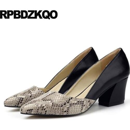 High Heels Pointed Toe 2017 Snakeskin Pumps Size 33 Chunky Big Small 12 44 Snake Ladies Mid Shoes Black Novelty 4 34 Evening