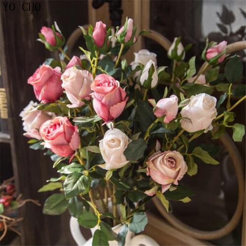 YO CHO Wedding Decoration Rose Artificial Flowers 2 Heads Peony Bouquet Silk Flowers Peony Christmas Home Decor Fake Flowers