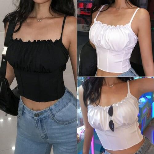 Sexy 2021 Summer Camisole Vest Women Ruffles Tank Top Fashion Sleeveless Strapless Ruched Slim Crop Top Camis Female Clothing