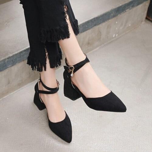 Womens summer sandals buckle with 2020 new fashion Korean rhinestone thick heel high-heeled summer womens shoes