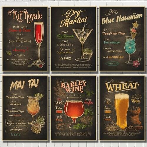 Drink Mojito Cocktail Gin & Tonic Poster Retro Kraft Paper DIY Vintage Room Kitchen Pub Club Bar Decor Art Wall Sticker Painting