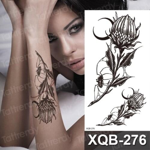 1 PC Fashion Women Girl Temporary Tattoo Sticker Black Roses Design Peony Flower Arm Body Art Henna Fake Tattoo Sticker Moon