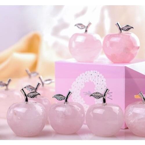 1pcs Rose Quartz Stone Pink Apple for Home Decor Natural Stone Christmas Crystal Apple Craft Gift for Christmas Decor and Gift