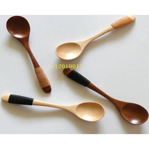 400pcs 13*2.8cm Wooden Spoon Ice Cream Coffee Tea Soup Wood Honey Spoons Handle with Yarn Rope