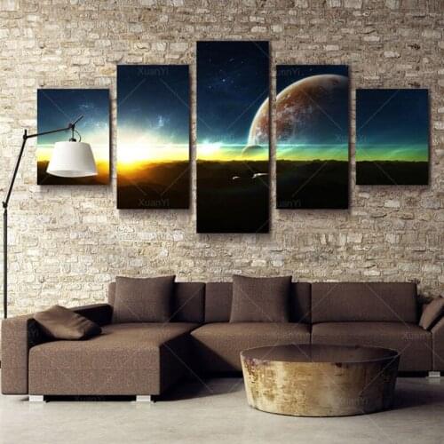 5 Panel Earth Canvas Art Picture Space Art Prints Modern Abstract Painting Cosmos Universe Canvas Pictures For Home Decoraction
