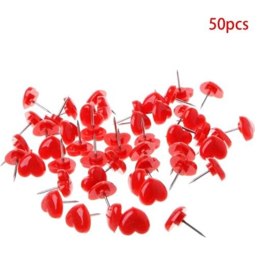 50 Pcs Heart Shape Plastic Quality Colored Push Pins Thumbtacks Office School