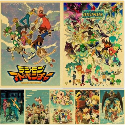 WTQ Anime Posters Digimon Adventure Canvas Painting Retro Poster Wall Decor Wall Art Picture Decoration Home Decor Home Deco