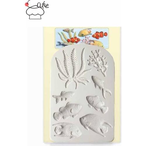 Aouke Fish, Seaweed and Coral Silicone Decorating Molds Cake Silicone Mold Sugarpaste Candy Chocolate Gumpaste Clay Mould J080