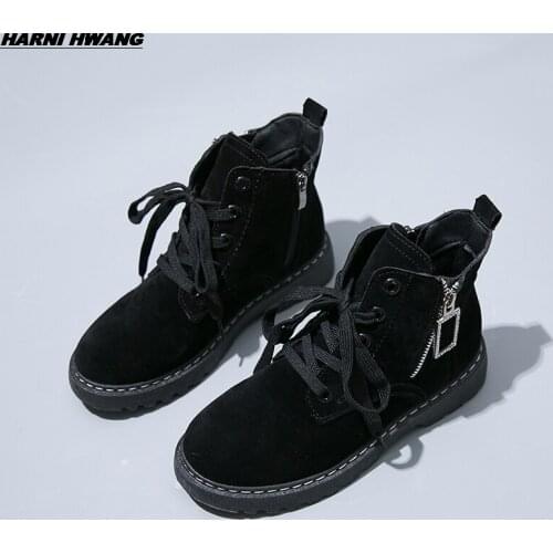 HARNI HWANG Ankle Boots Suede Leather Women Flat platform Short Booties Fashion Genuine Leather Female Autumn Winter Boots