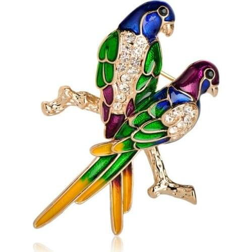 Blucome Two Bird Brooch Enamel Alloy Crystal Corsage Accessories Women Kids Veterinary Gifts Suit Collar Sweater Clips Jewelry