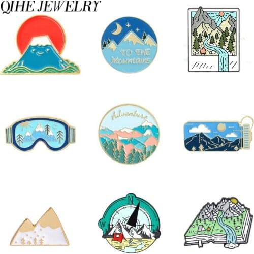 Mountain Pins Collection Nature Brooches Mountain Peak Badges Wandering River Landscape Jewelry Gift for Outdoor Lovers