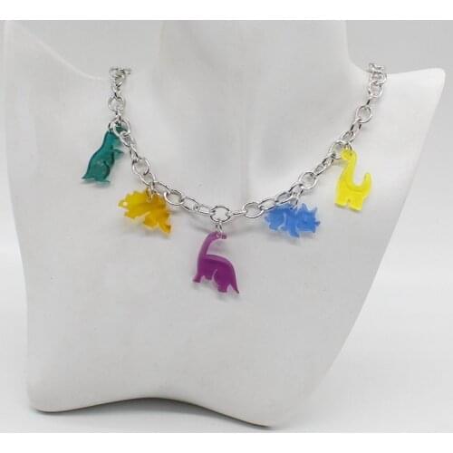 Trendy Hip-Hop Style Acrylic Dinosaur Pendant Necklace Women Girls Birthday Party Cartoon Animal Clavicle Chain Jewelry Gifts