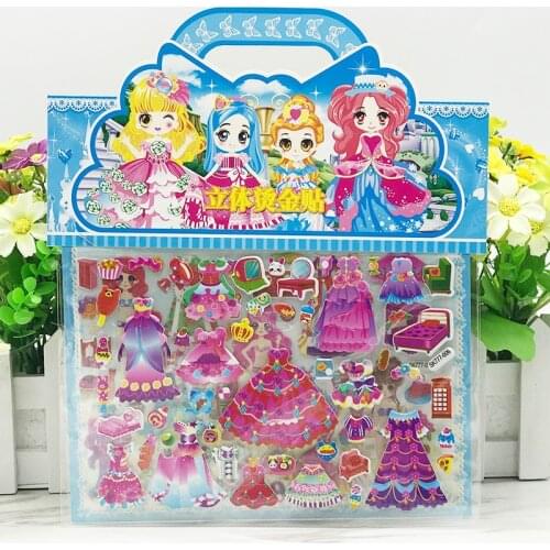Kids Stickers Princess Dress Up Stickers Girls Changing Clothes Toys Cartoon Bubbles Double Three-dimensional Cartoon Stickers