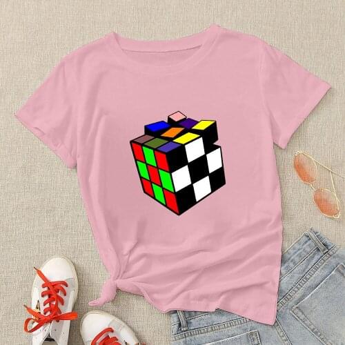 Autumn Womens T-shirt Rubiks Cube Parts Printed T-shirt Fashion Exquisite Short Sleeve Trend Casual Soft Girl Top Tee