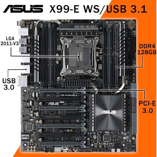 LGA 2011-V3 Asus X99-E WS/USB 3.1 Motherboard Core i7 DDR4 3200MHz PCI-E 3.0 M.2 SSD Overlocking Intel X99 Placa-mãe 2011-V3