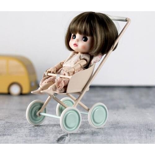 Aizulhomey Metal Baby Stroller OB11 BJD Lol Cotton Doll Accessories Mouse Dollshouse Miniatures Furniture Cart Infant Girl Toys
