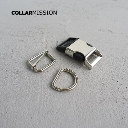 Metal buckle+adjust buckle+D ring/set) Non-Welded Dee ring plated metal buckle silvery 25mm webbing diy dog collar accessory
