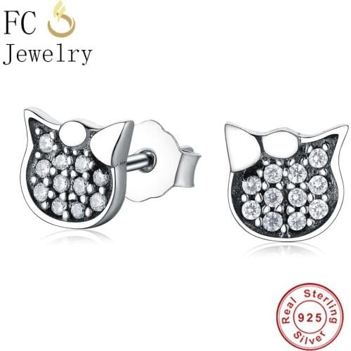 925 Sterling Silver Minimalist Cat Zirconia Stud Earrings Women Brincos Boucles D'oreilles Kid Baby Girl Pendientes 2021 Fashion