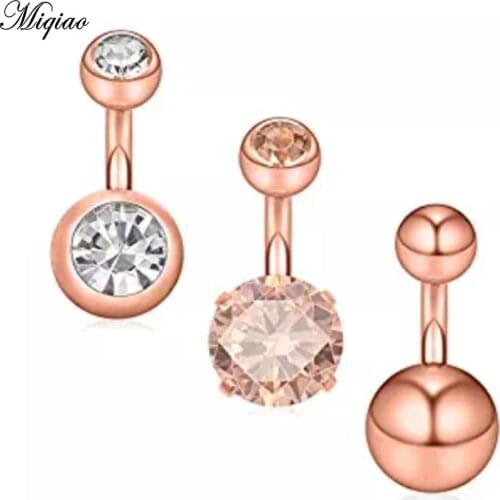 Miqiao Hot Body Piercing 3 Piece Set Stainless Steel Piercing Jewelry Rose Gold Navel Ring Body Jewelry for Women
