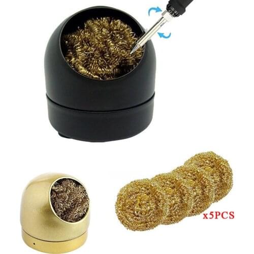 Soldering Iron Tip Cleaner (Black) Solder Tip Cleaning Wire and Holder Soft Coiled Brass Tip Cleaner Kit 5 PCS Solder Tip Clean