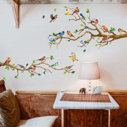 Bird on Branch Wall Sticker Living Room TV Sofa Background for Home Decoration Wallpaper Bedroom Office Self-adhesive Stickers